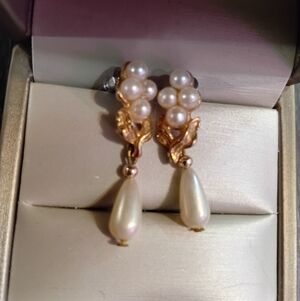 Gold and Pearl Cluster Drop Earrings
